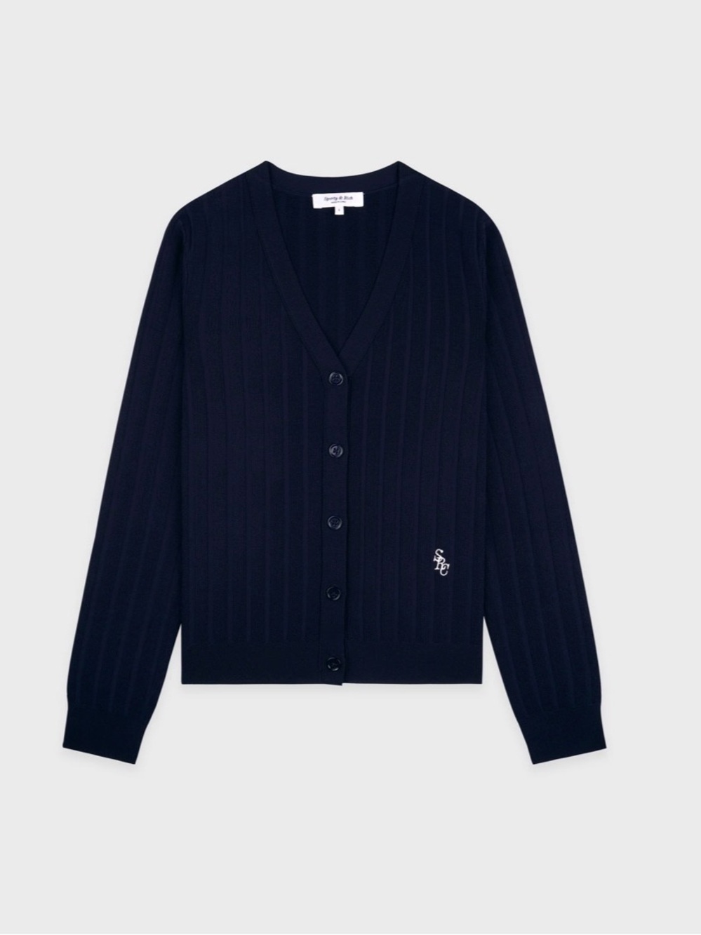 Sporty & Rich Navy Ribbed V-Neck Button Cardigan